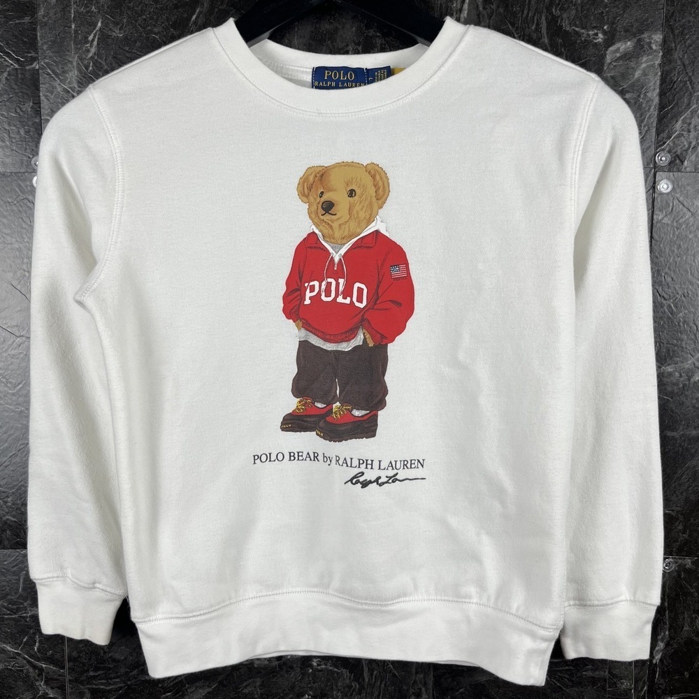 Polo Ralph Lauren Boy's White Polo Bear Fleece Sweatshirt 7 Years